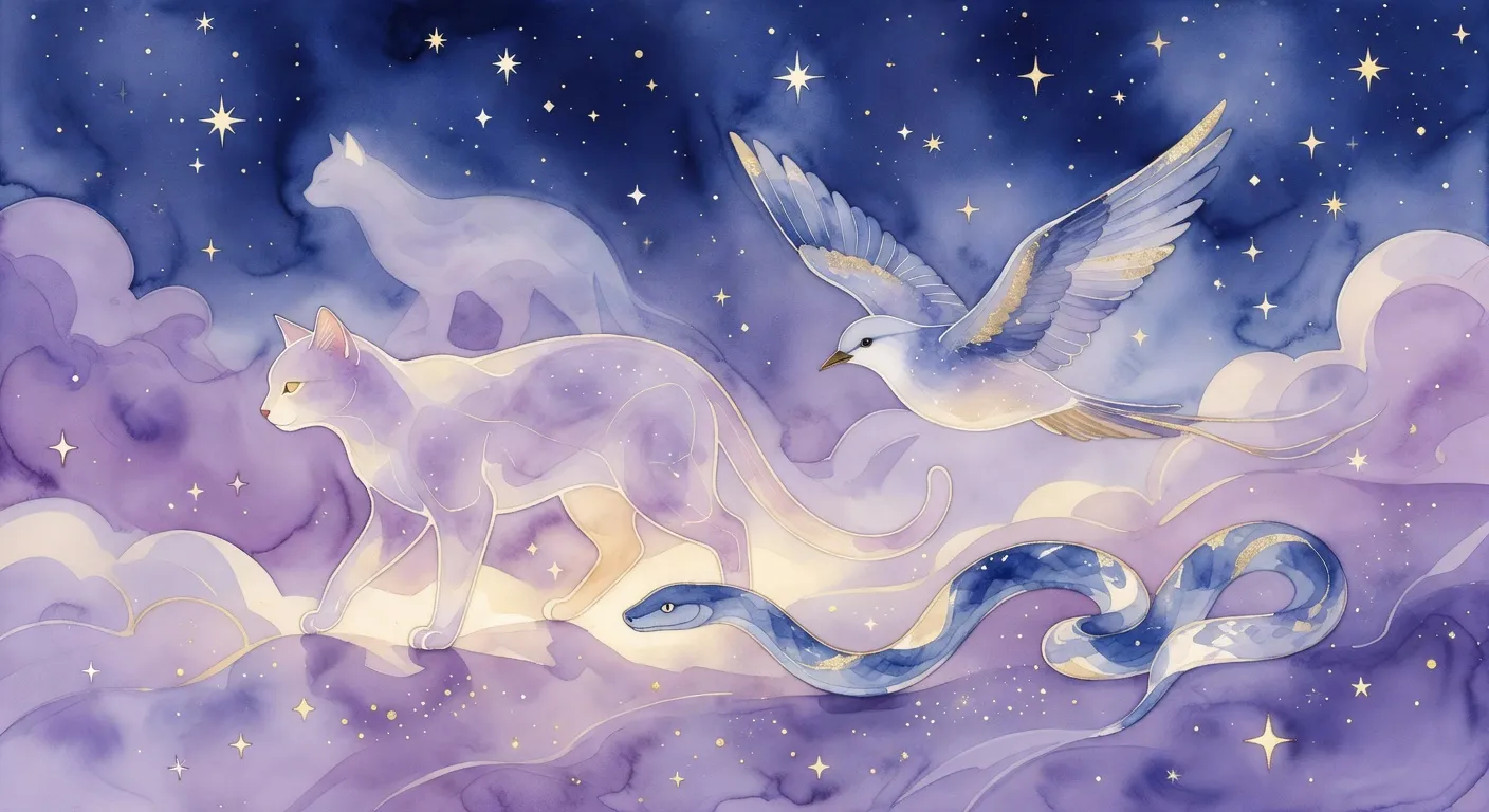Illustration onirique d'animaux translucides marchant dans un paysage étoilé