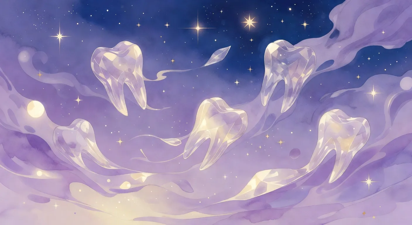 Illustration onirique abstraite avec des formes cristallines flottant dans un ciel nocturne lavande