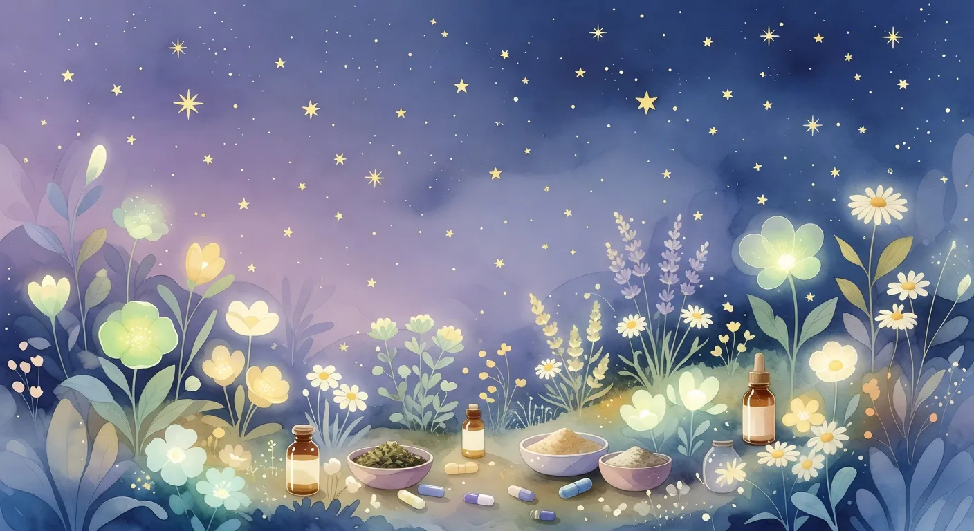 Illustration onirique de plantes et étoiles lumineuses dans un jardin nocturne